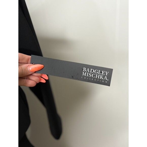 $295 NWT Badgley Mischka Size XS Women's Black Boat Neck Midi Dress‎ Sleeves - Picture 4 of 7